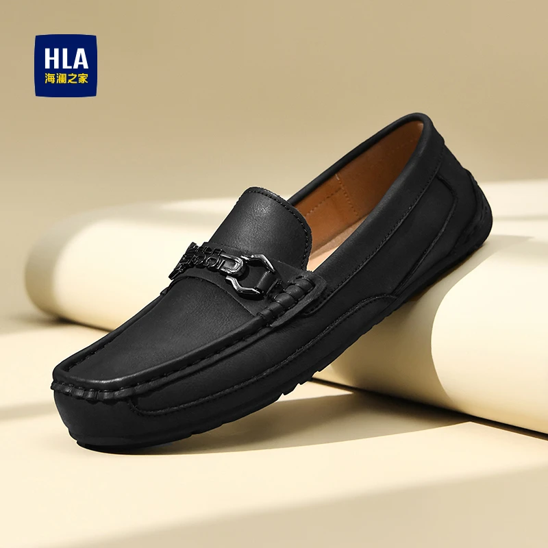 HLA/海澜之家男鞋新款秋季经典套脚舒适乐福鞋百搭软底休闲皮鞋男