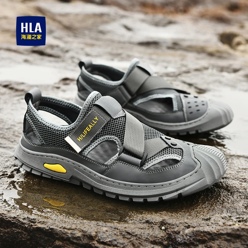HLA/海澜之家男鞋新款夏季户外休闲透气包头凉鞋镂空舒适沙滩鞋男