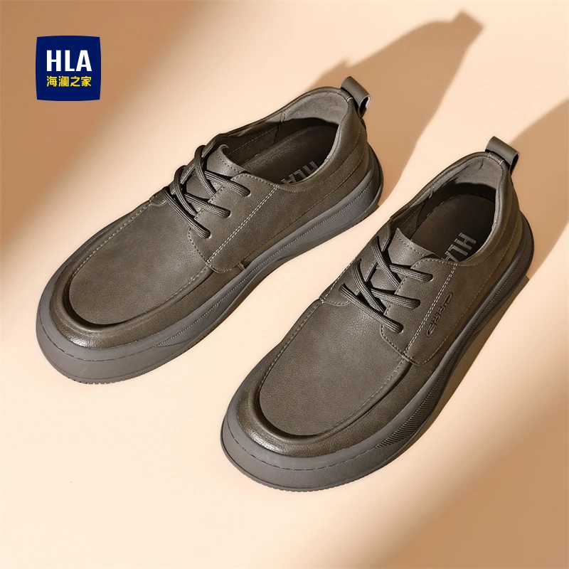HLA/海澜之家男鞋新款秋季复古百搭大头鞋工装鞋低帮厚底休闲皮鞋