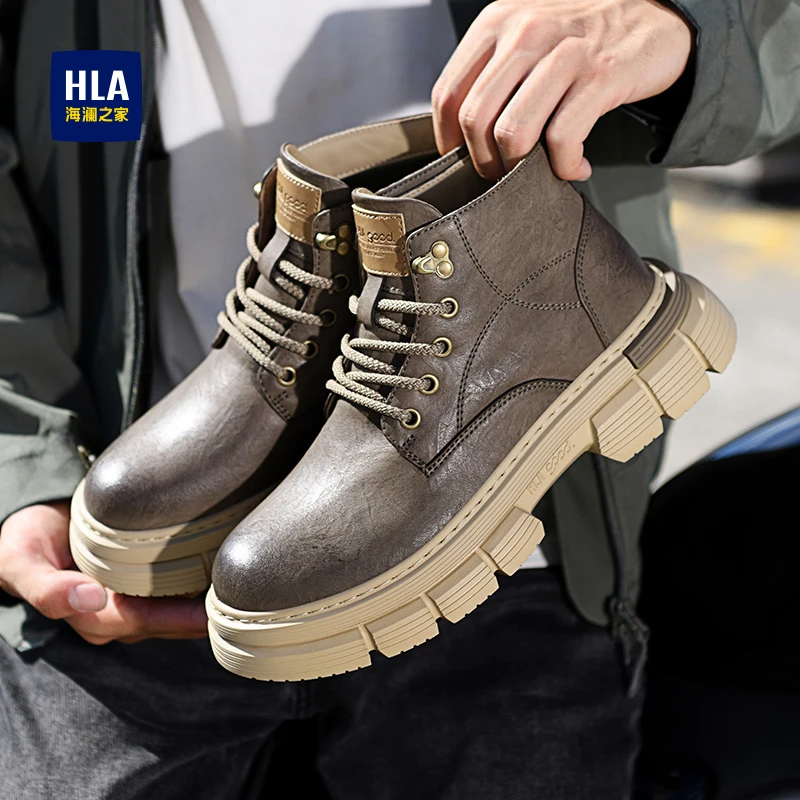 HLA/海澜之家男鞋新款秋季经典复古高帮马丁靴百搭耐磨工装靴厚底