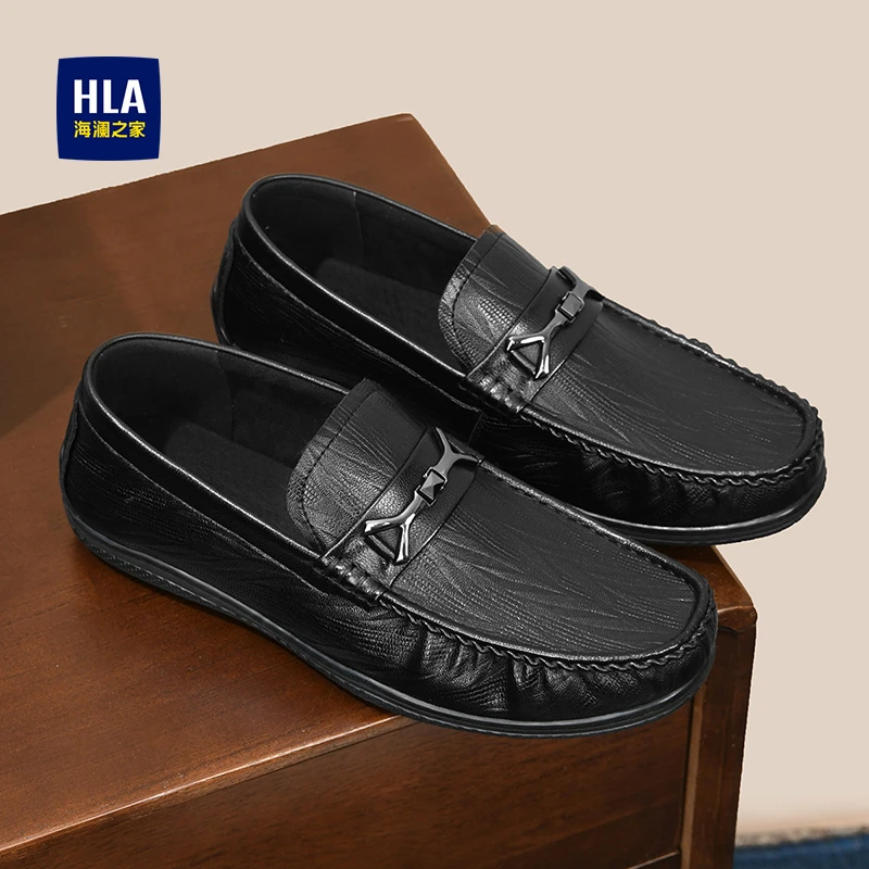 HLA/海澜之家男鞋新款冬季时尚舒适保暖软底乐福鞋套脚休闲皮鞋男