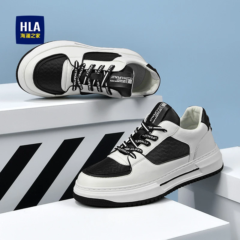HLA/海澜之家男鞋新款春季时尚百搭系带板鞋休闲圆头舒适耐磨男鞋