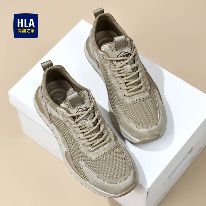 HLA/海澜之家男鞋舒适复古透气休闲鞋百搭简约轻便网面时尚运动鞋