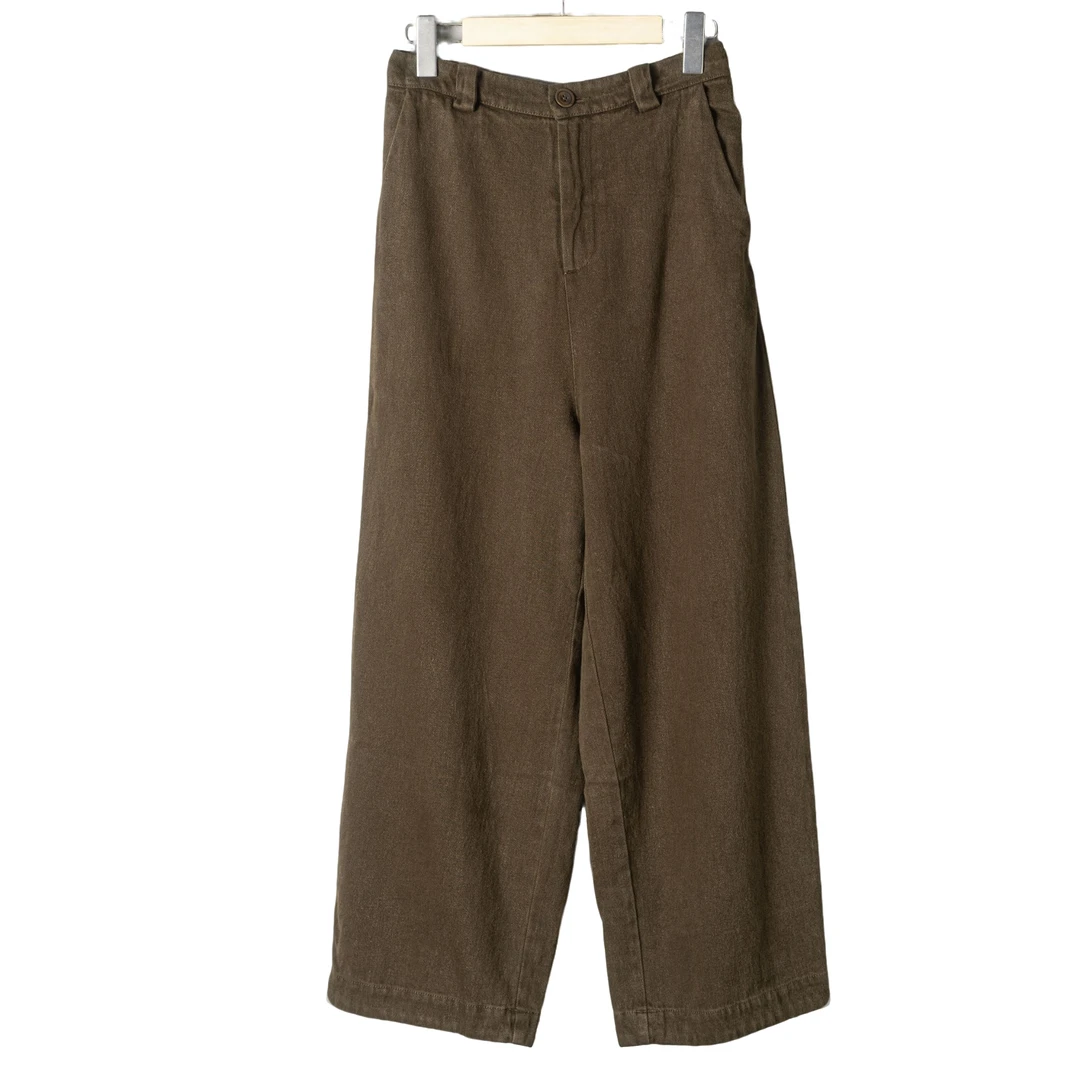 三木兮非2024春秋新款舒适百搭简约带内衬汉麻直筒休闲裤24FK1084