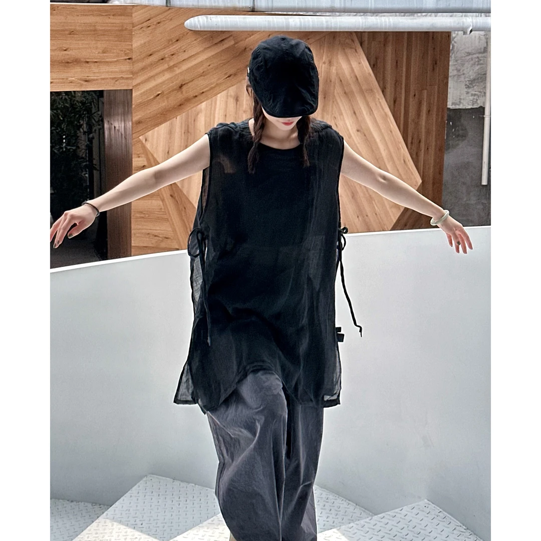 三木兮非2024夏季新款休闲舒适百搭个性时尚系带马甲背心24MS2082