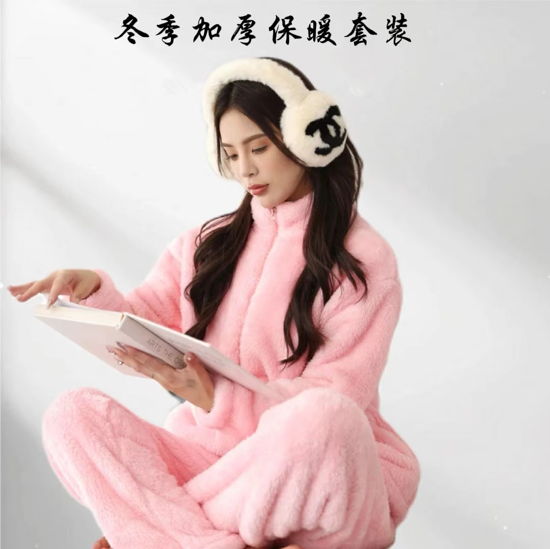 新款北极绒家居服睡衣春冬款加绒保暖雪尼尔简约舒适宽松套装加厚