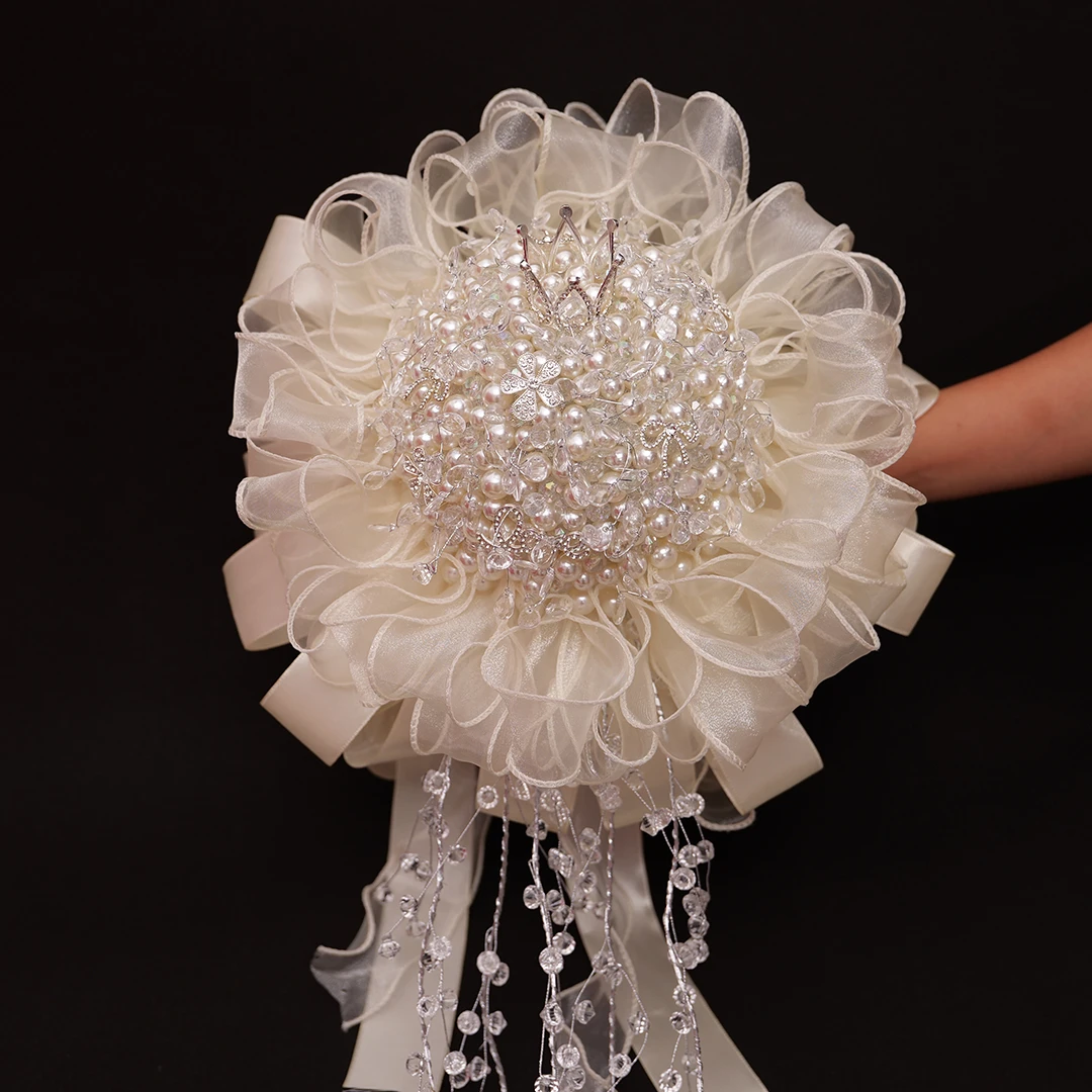 珍珠皇冠手捧花送礼手工DIY材料包蕾丝韩式婚礼送闺蜜结婚拍照