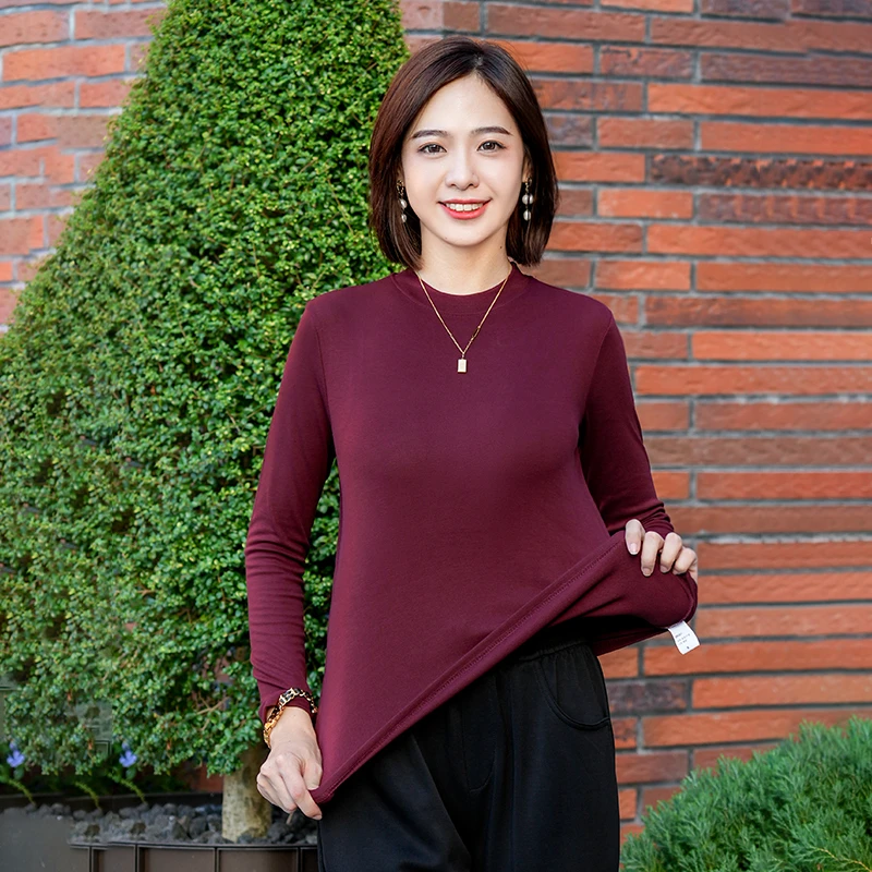 2025年新款立领长袖女士打底衫半修身高领长袖秋冬半高领百搭