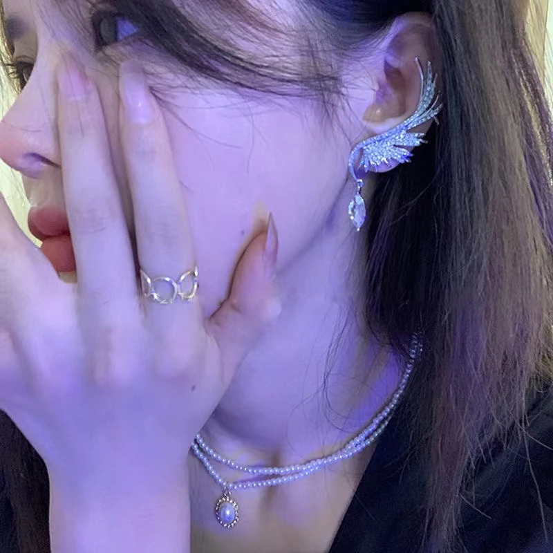 铜合金耳饰 超仙天使之翼耳骨夹耳环新潮一体式个性耳钉女小众ins