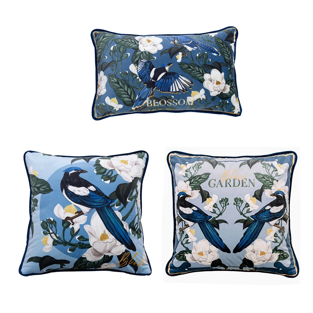 双面印花包边款款好事成双蓝色系列抱枕