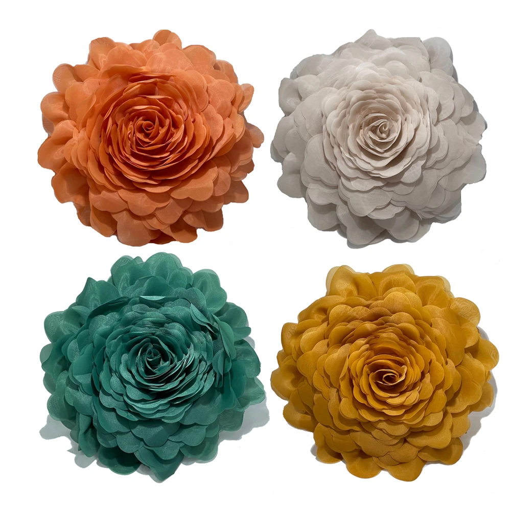 立体手工花朵欧根纱圆形大花沙发抱枕靠垫软装