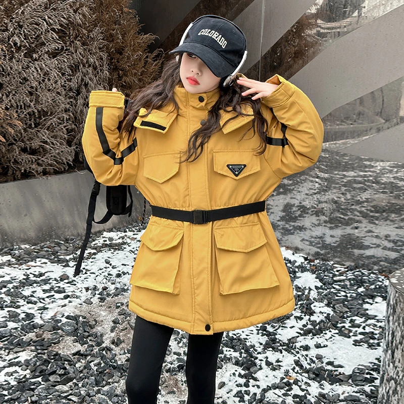 女童加棉派克服2024冬季新款中大童棉服洋气杨幂同款儿童保暖外套