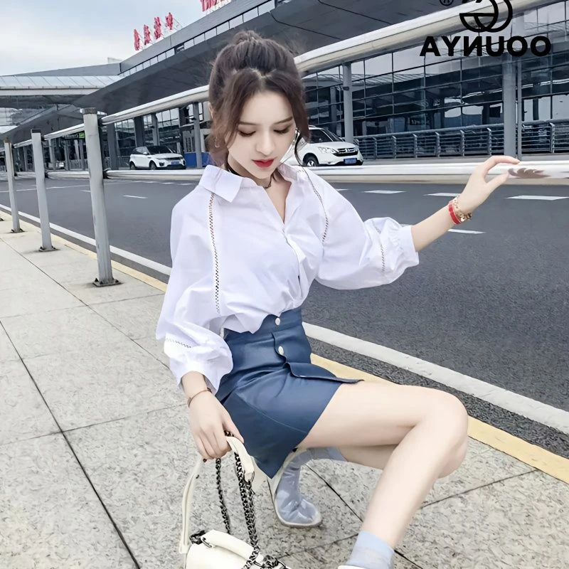 气质白色衬衫女2024秋季新款韩范宽松灯笼袖衬衣时尚洋气设计上衣