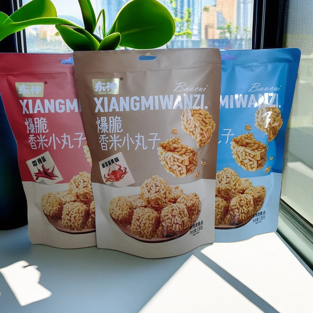 东神香米小丸子138克每包，黑椒牛排味，蟹香蛋黄味，香辣味共3包