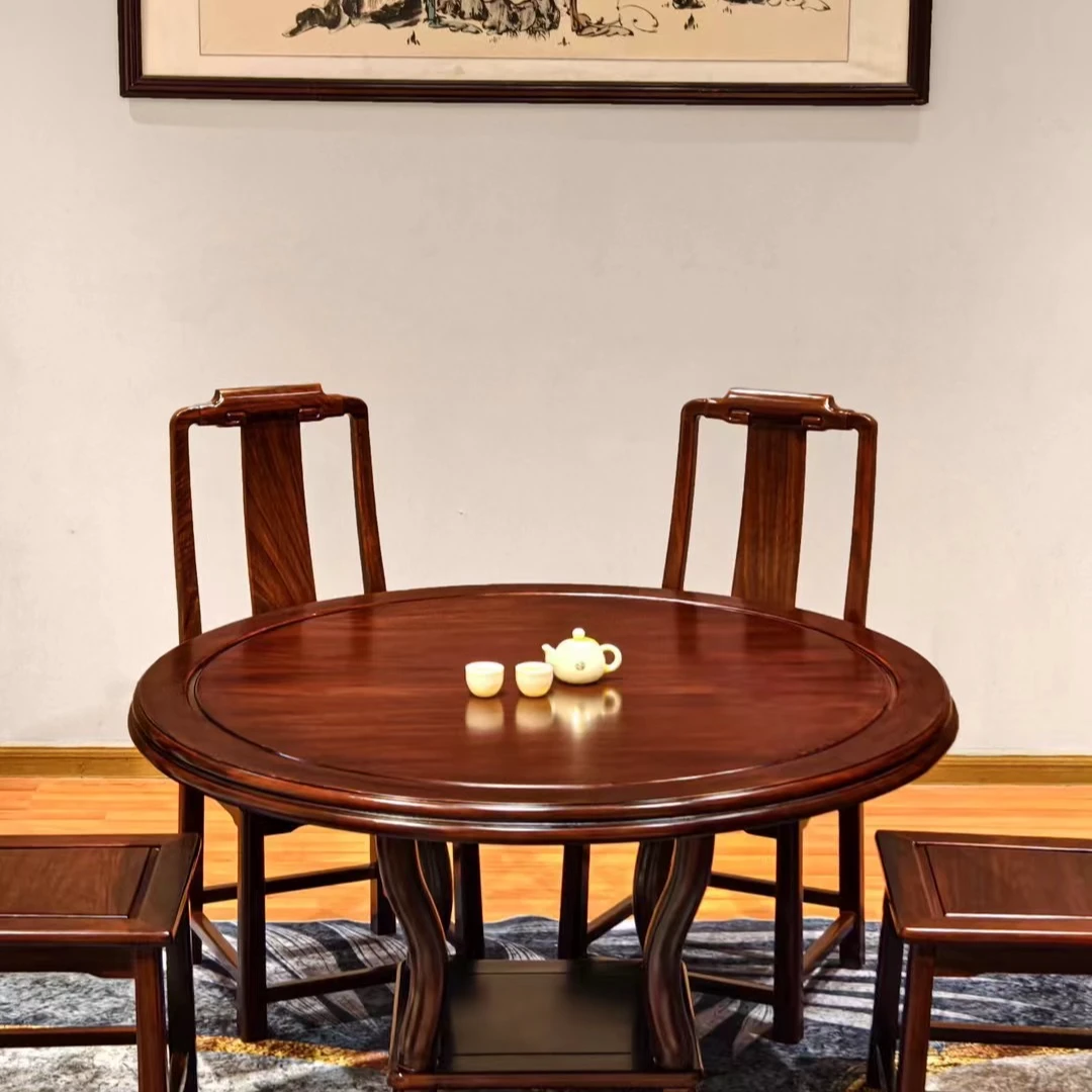 家具圆桌圆形新中式家用饭桌餐厅如意圆餐桌餐桌椅吃饭桌转盘餐台