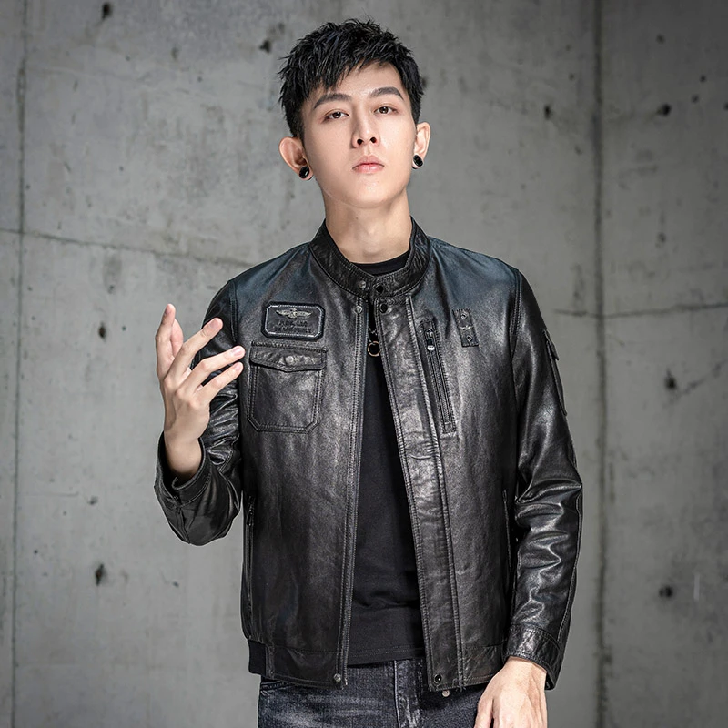 孤品断码 真皮头层山羊皮短款男士皮衣夹克外套