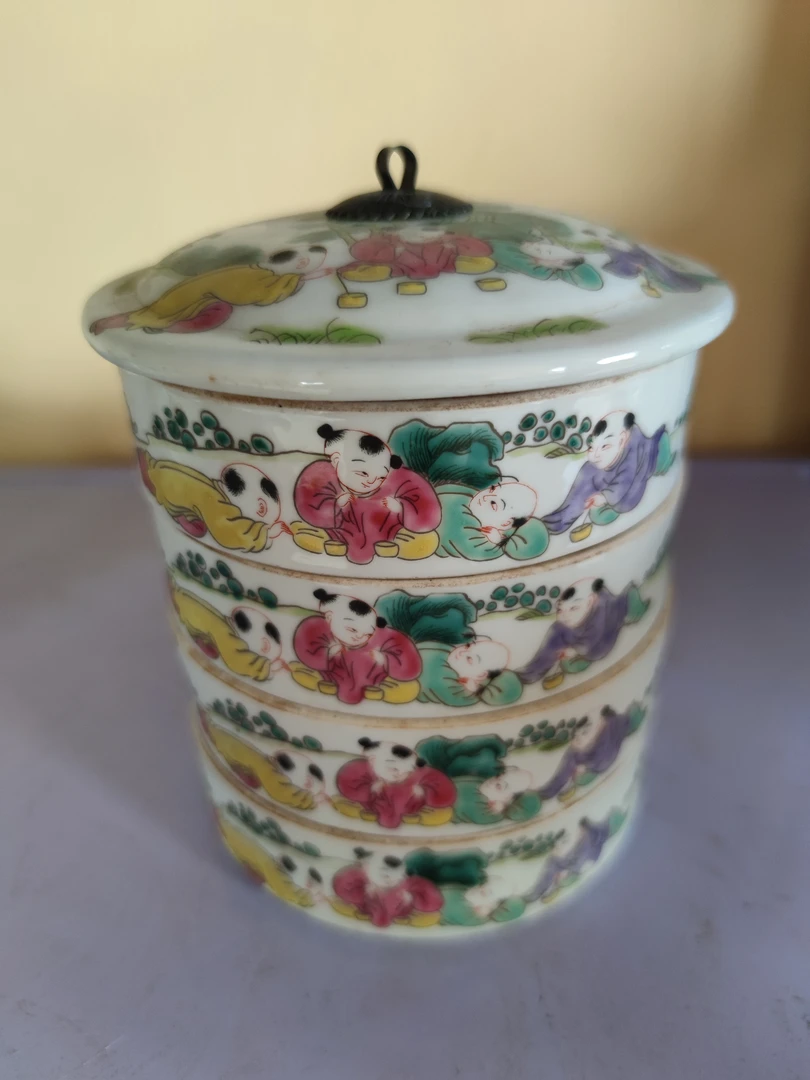 手绘婴戏图小食盒陶瓷老物件古瓷龙纹缠枝珐琅彩回流瓷釉里红