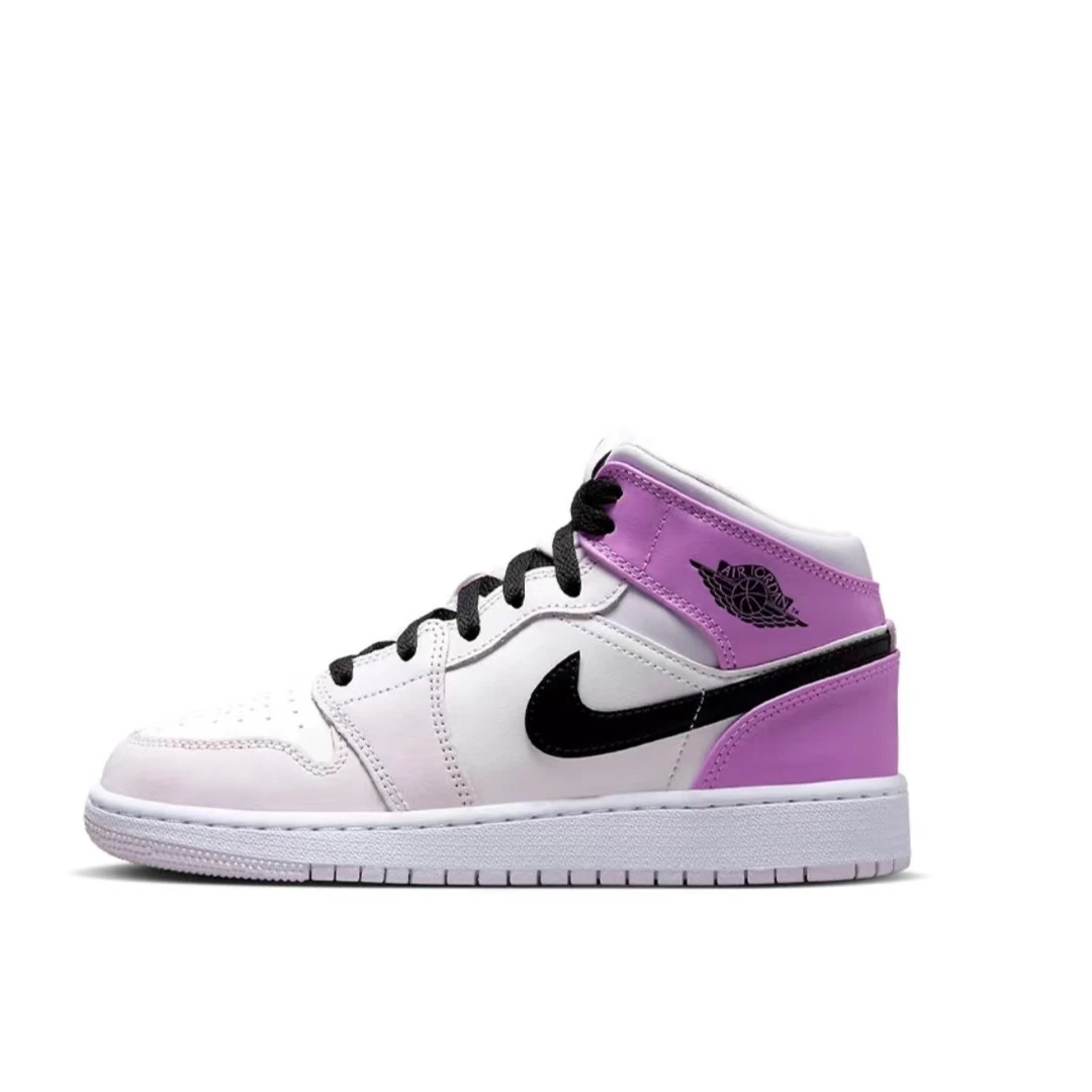 Nike耐克Jordan Air系列耐磨中帮复古篮球鞋GS白紫dq8423-501