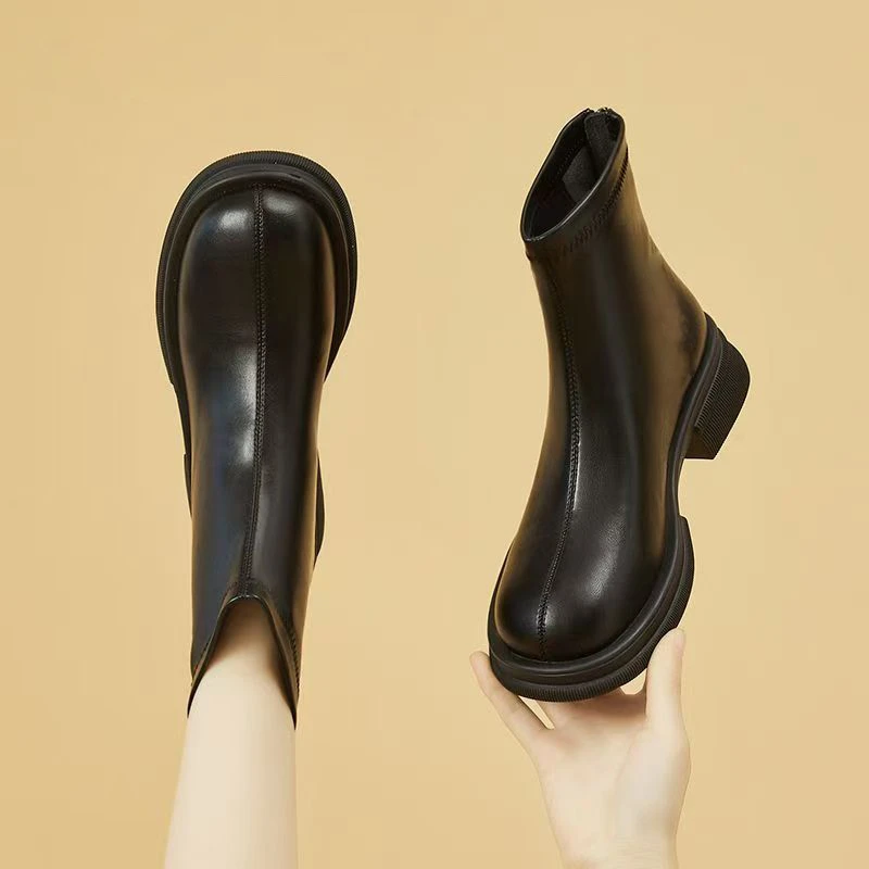 秋冬加绒短靴女软皮靴子2025新款切尔西靴英伦风显瘦瘦靴马丁靴女