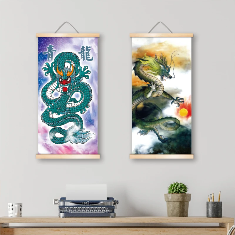 青龙戏珠白黑龙腾四海龙凤呈祥风水画收纳卷轴挂画客厅新中式装饰