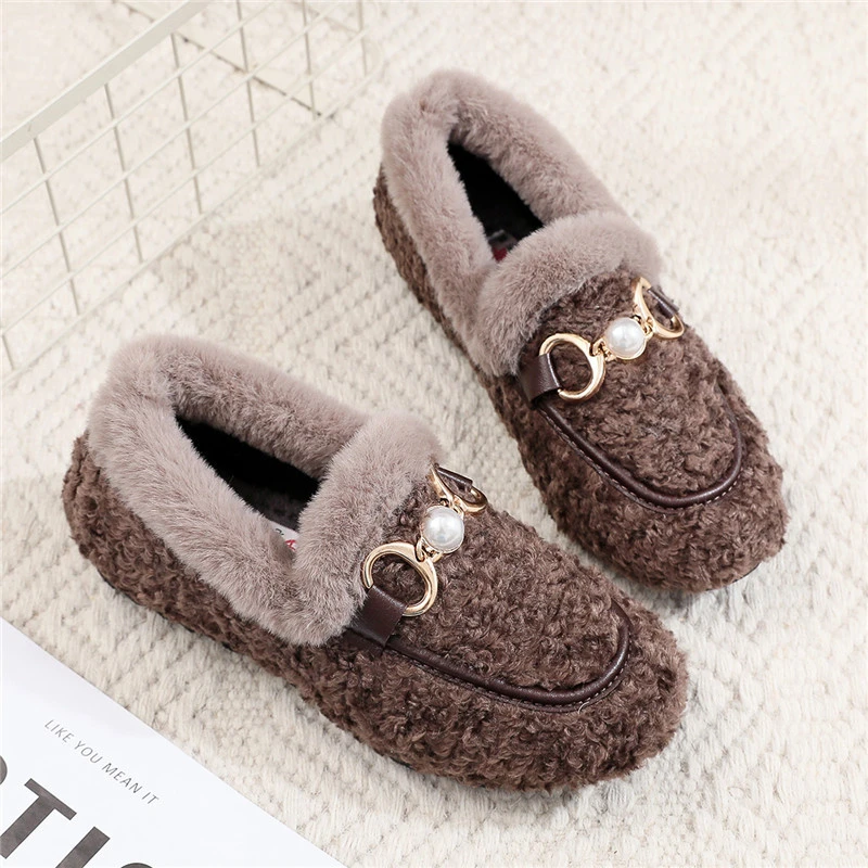 冬季新款棉鞋加绒保暖毛毛鞋休闲百搭软底一脚蹬时尚舒适妈妈鞋