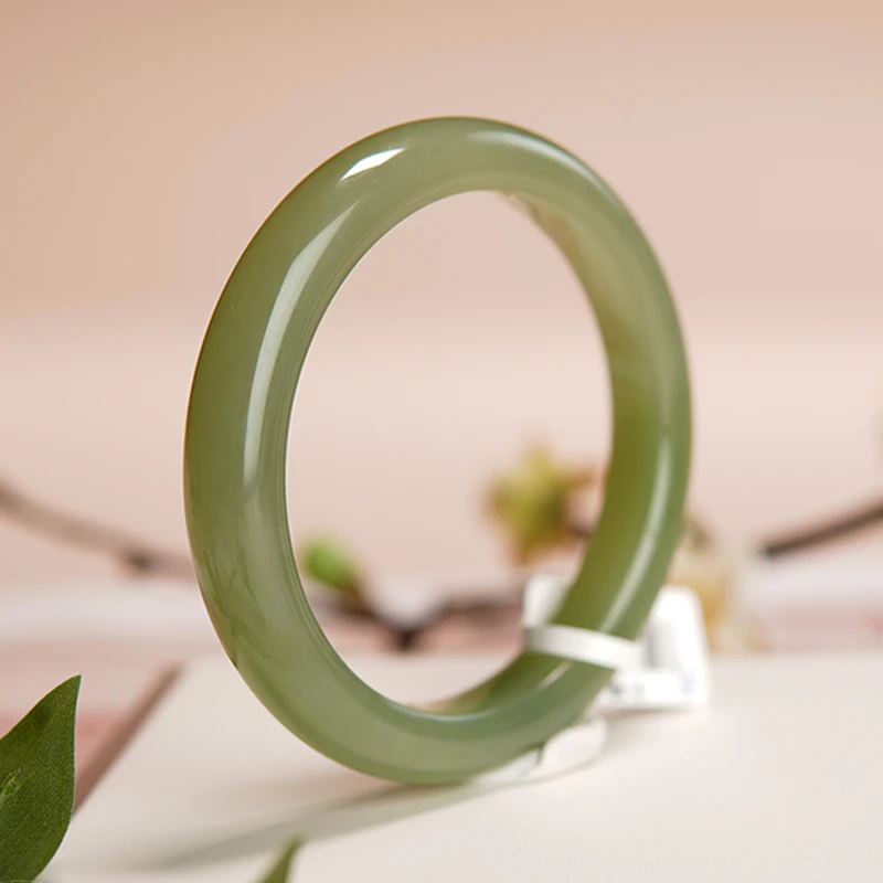 和田玉晴水手镯高冰高透晴水绿美人镯平安镯精美碧绿   00031