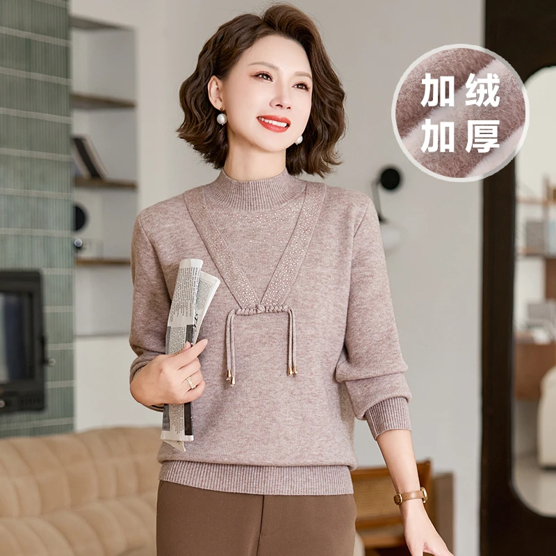 中年妈妈冬装针织打底衫2024新款洋气中老年女装时尚百搭针织毛衣