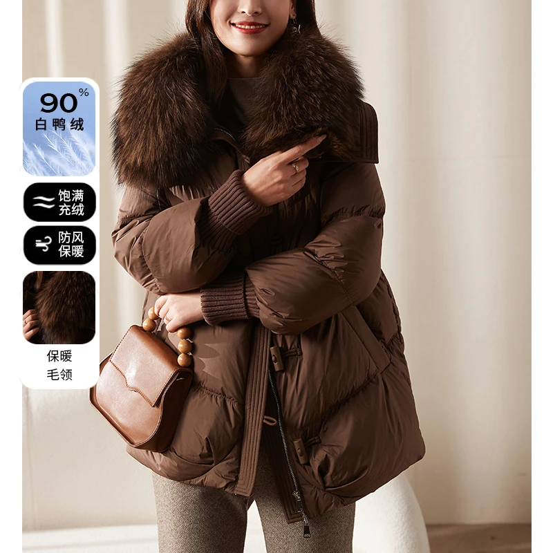 2024新款妈妈装冬装羽绒服女洋真毛领大毛领时尚高贵加厚中长外套