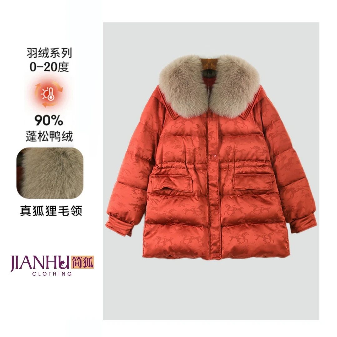 年轻妈妈装冬装白鸭绒羽绒服女狐狸大毛领洋气中老年时尚保暖外套