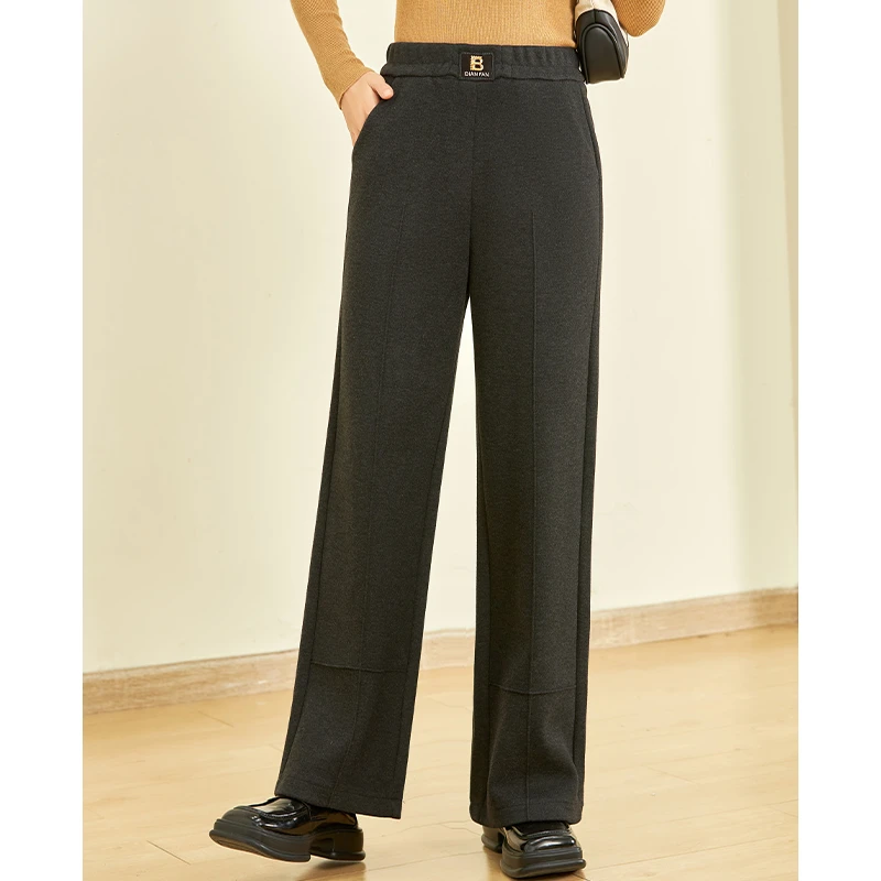 新款中年时尚妈妈装毛呢阔腿裤女冬季高腰直筒休闲显瘦百搭长裤子