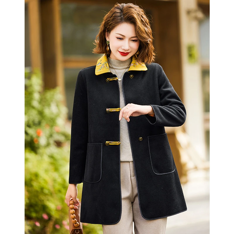 中年妈妈冬装双面呢子大衣洋气外套2023新款上衣中老年人时尚夹克