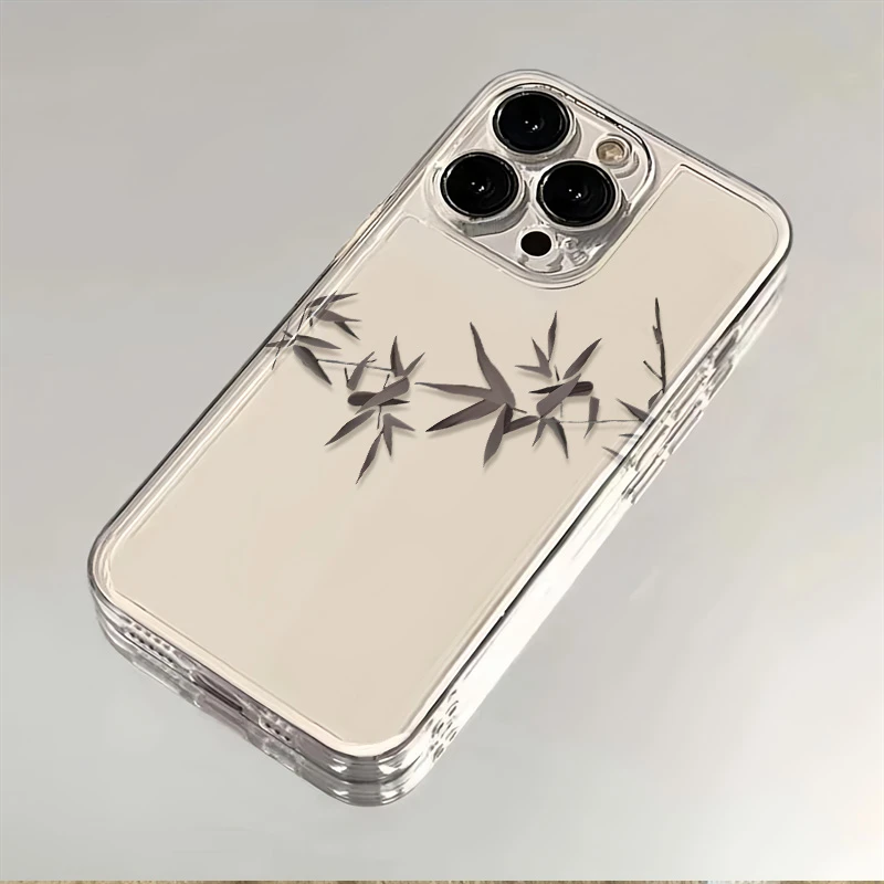 国风竹叶适用苹果15ProMax简约14透明13个性iPhone12防摔XS手机壳
