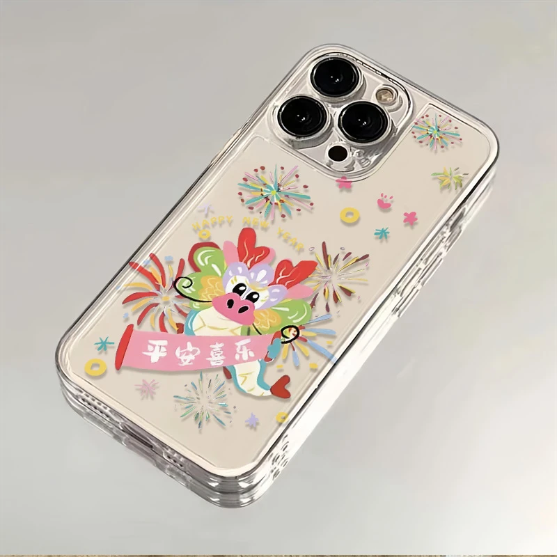 烟花小龙平安喜乐适用苹果15PROMax/14/13/12透明iPhoneXS手机壳