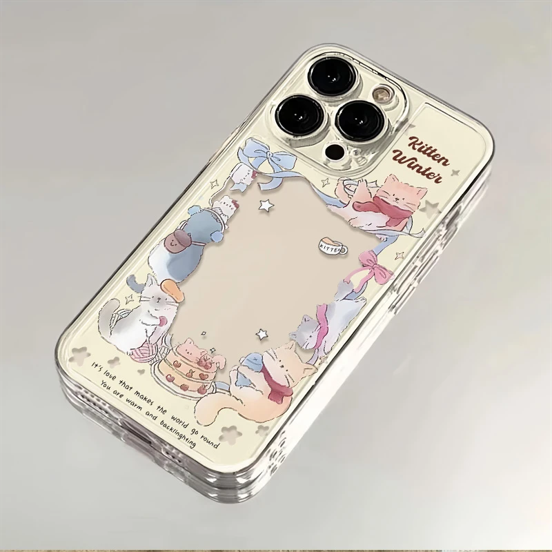 日韩丝带猫咪适用苹果15ProMax简约14透明13个性iPhone12XS手机壳