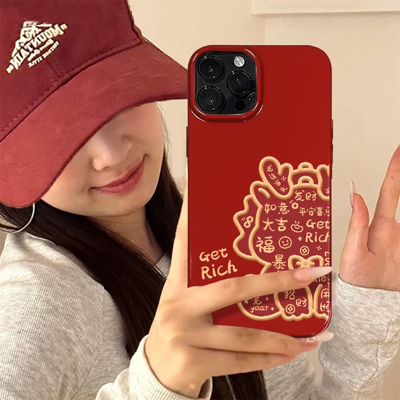 龙运当头适用苹果15PRO新款14亮面13/12/iPhoneXSMax防摔手机壳