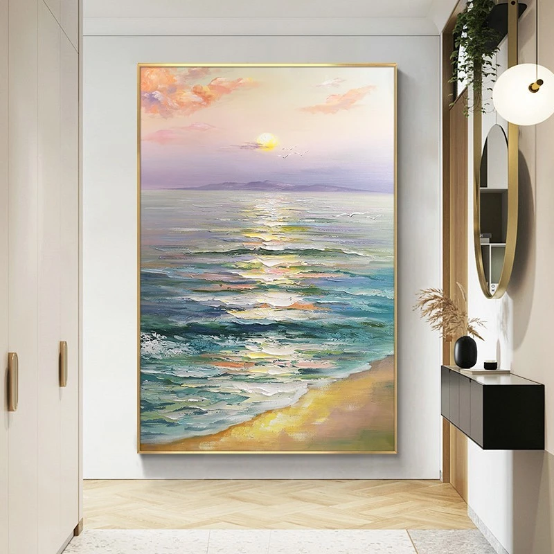 【海上日出】油画现代玄关装饰画风景画房间走廊壁画客厅背景挂画