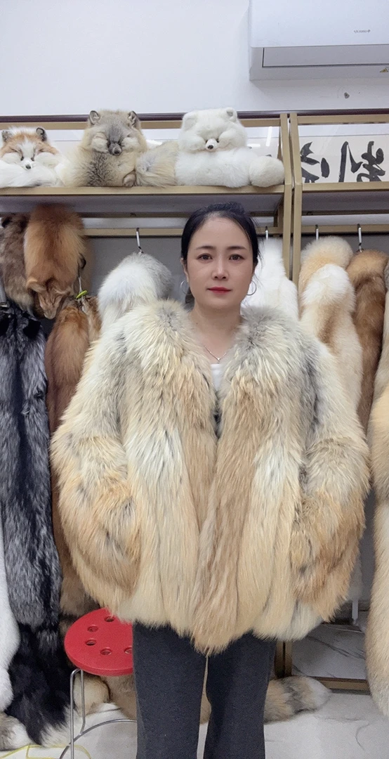 原装进口稀有北级雪貉王毛长毛密（皇冠级）高奢中款外穿