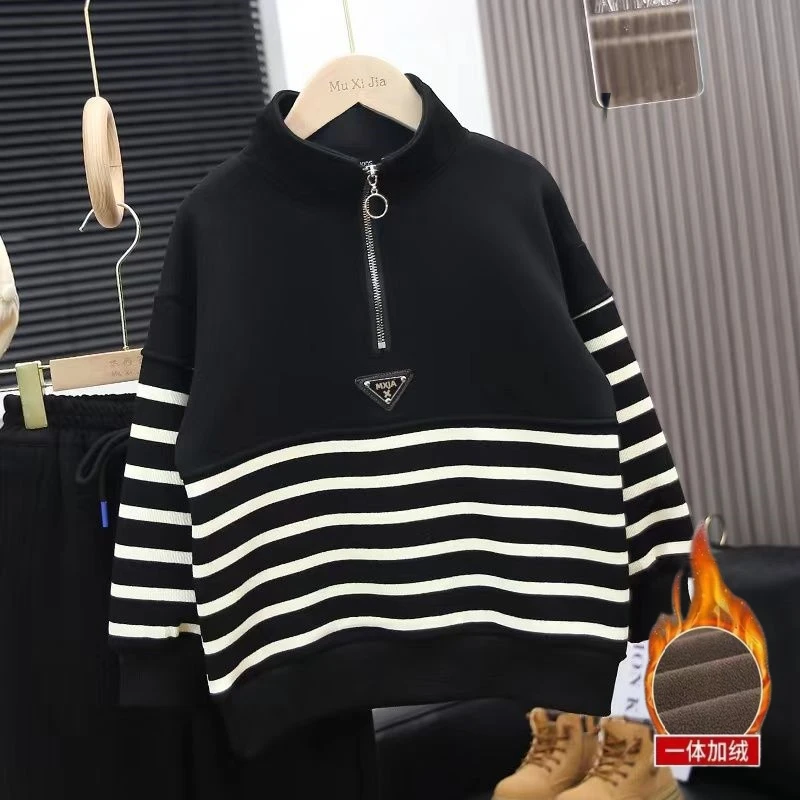 童装男童加绒卫衣2024新款儿童加厚保暖冬装潮一体绒加绒卫衣绒衫