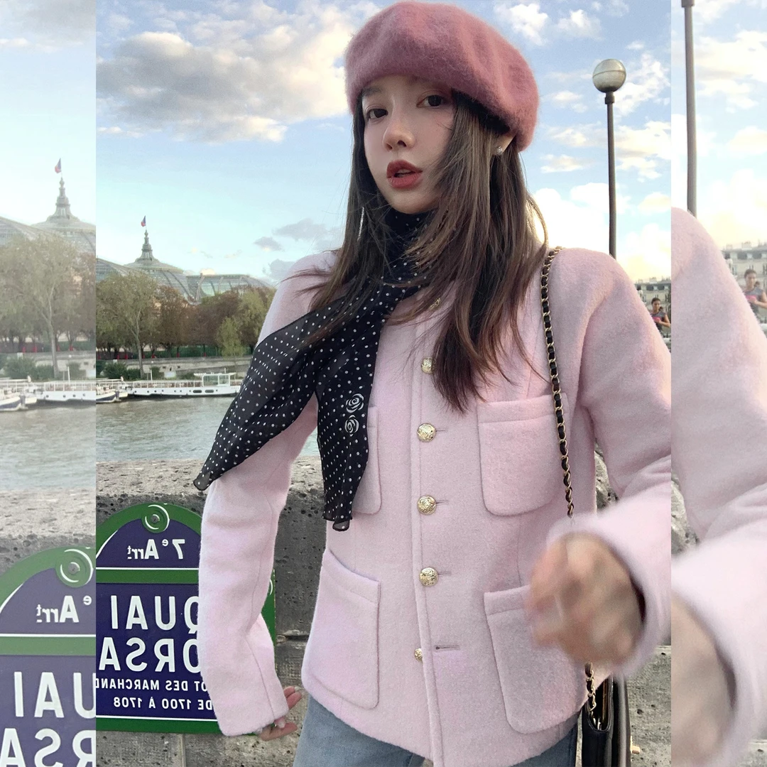 施薇靓 凯旋门系列 高克重90羊毛经典修身显瘦版小香风秋冬短外套