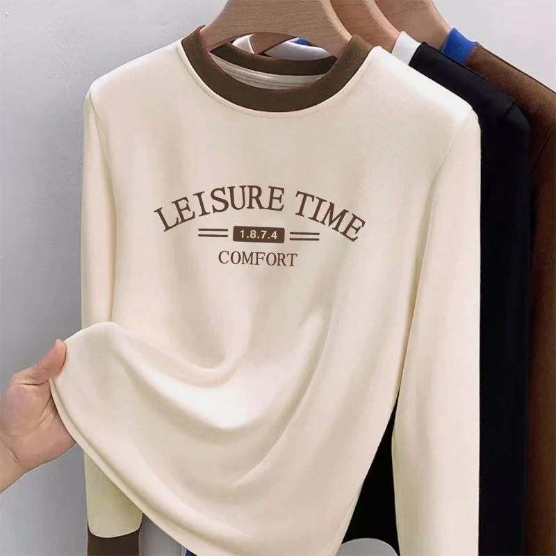 洋气显瘦2024年秋季新款印花圆领潮流长袖T恤ins撞色9636