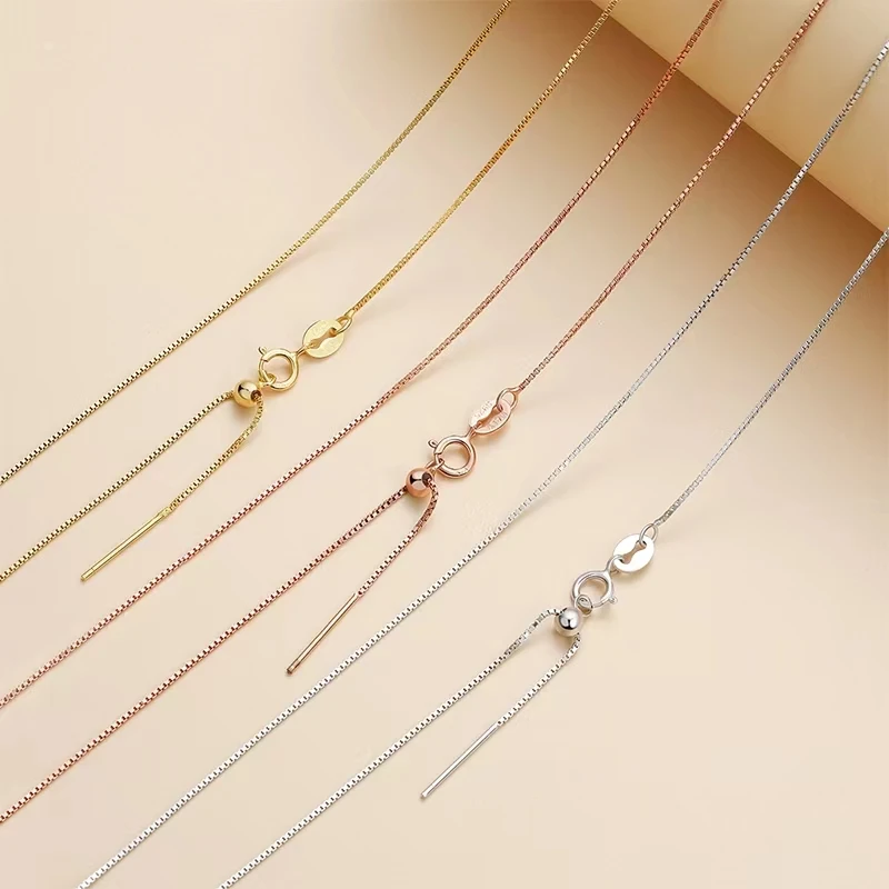 链子925银 针式万能链 锁骨素链可穿珠 单项链无吊坠抽拉可调节