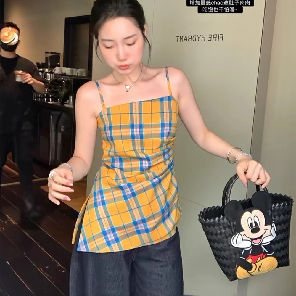 吊带气质套装法式辣妹风无袖高腰潮流风格纹背心通勤修身型