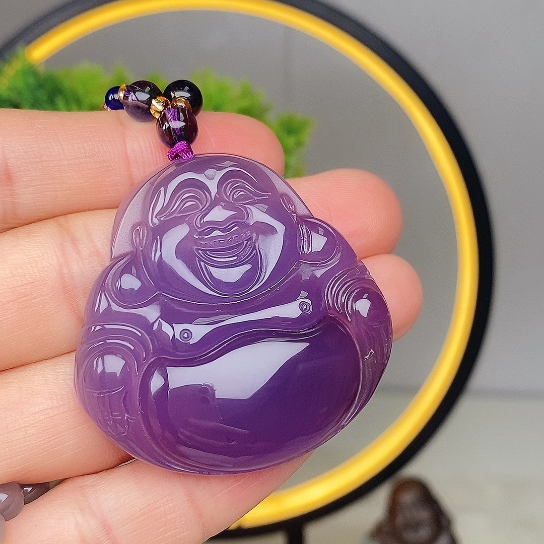 【镇店之宝】女神礼物 紫罗兰大佛公 冰透紫色弥勒佛挂件天然玉石1