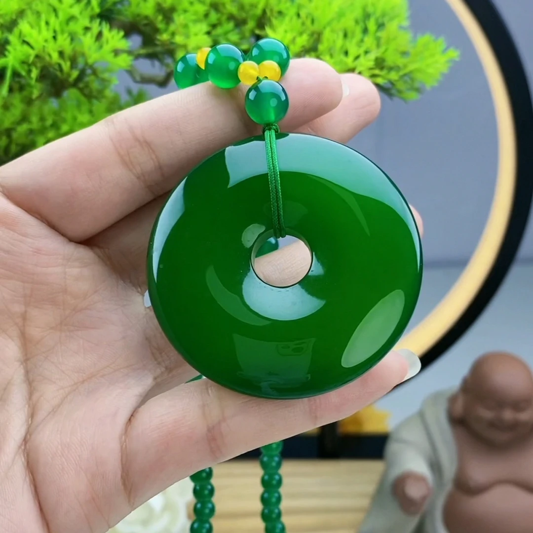 【店长推荐】帝王大绿平安扣吊坠(配珠链)  母亲节礼物带证书礼盒1