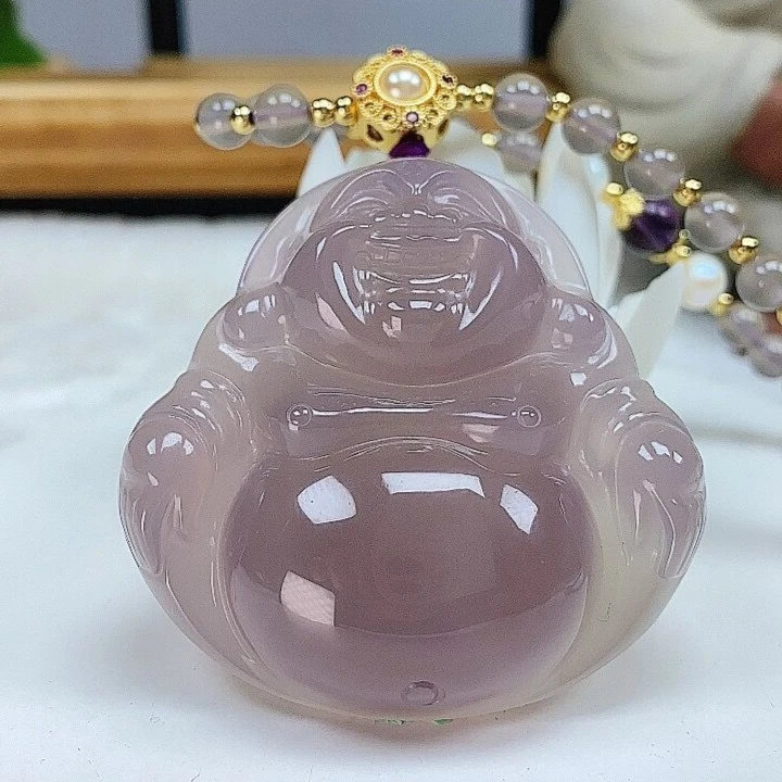 【镇店之宝】天然烟紫大佛公 天然玉石3D立体大厚装 笑脸大肚弥勒佛