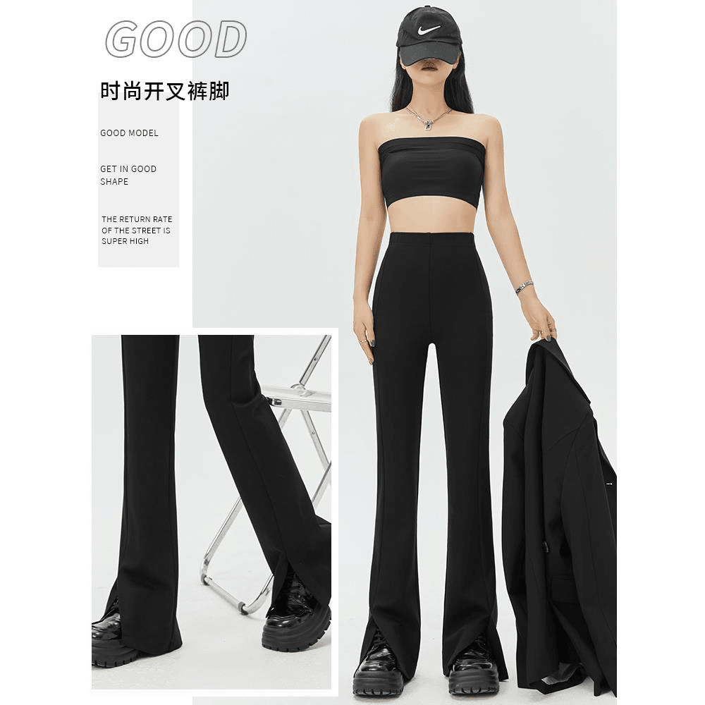 开叉喇叭裤女春秋2023新款高腰显瘦微喇休闲西装裤窄版拖地裤垂感