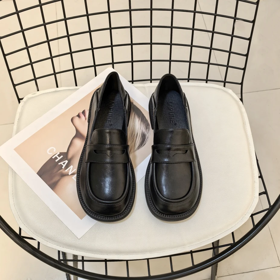 春秋季乐福鞋女2024新款夏季黑色女鞋子英伦风厚底小皮鞋女工作鞋