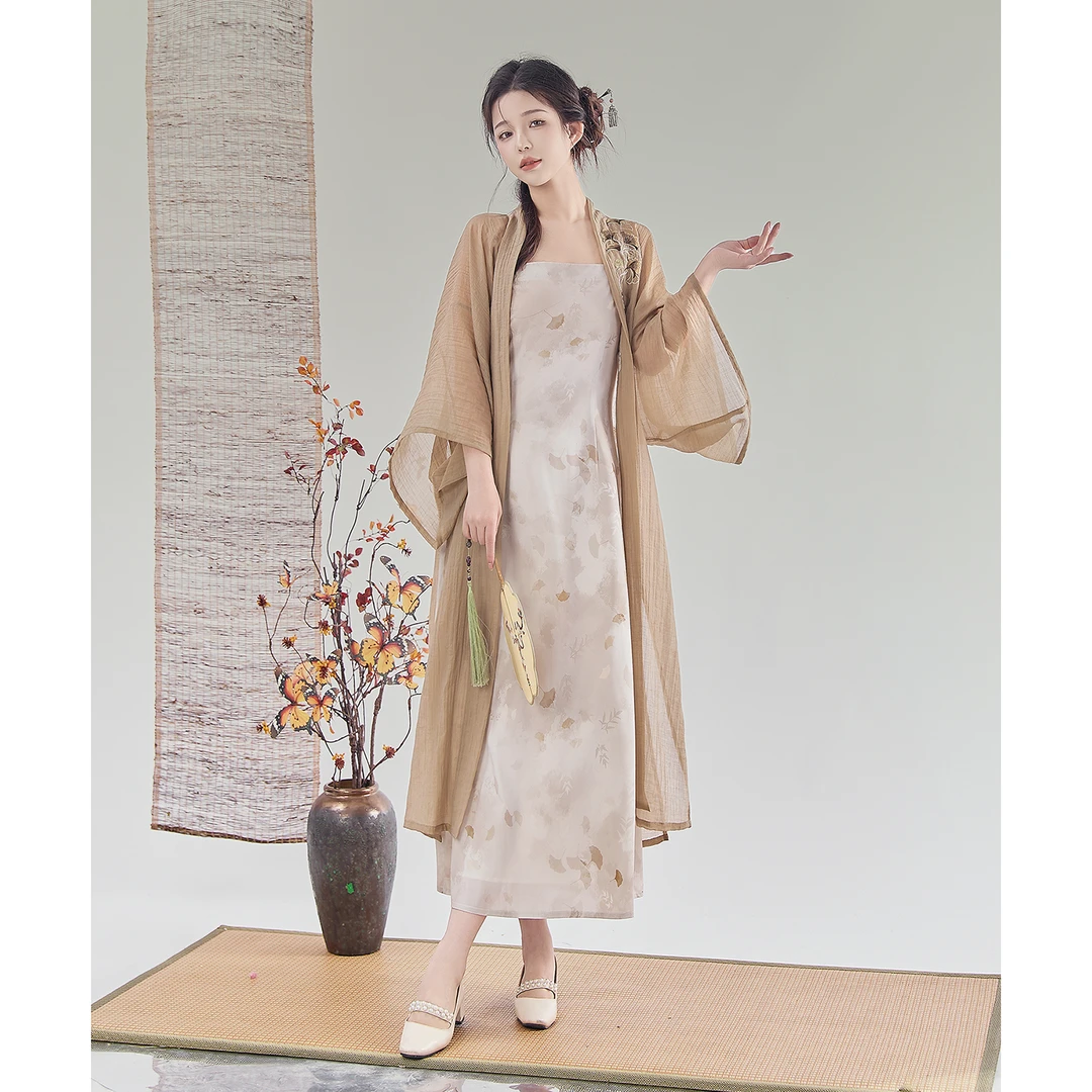 林之清货【杏不晚】原创宋制汉服刺绣长干寺吊带裙洋气衣服女