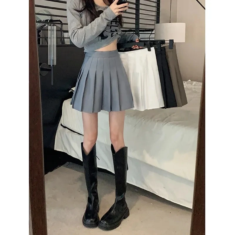 灰色百褶裙女春夏新款高腰显瘦遮胯裙子流行爆款A字半身裙