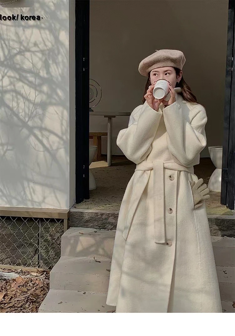 100% 24新款秋冬韩版立领设计师双面呢羊毛大衣高级感羊毛外套